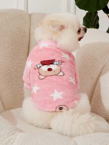PETSIN 1 pieza Sudadera con gráfico de tela polar con oso rosa y estrella linda para mascotas - Multicolor - Ver 4