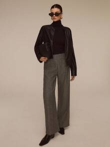 ATUI Studio 女式直筒休闲人字纹裤，适合商务休闲、日常办公穿着、约会、度假、派对、街头风格、秋季 - 咖啡棕 - 查看 4