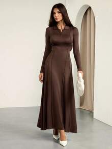 SHEIN Tall Damen Einfarbiges Strickkleid mit Knopfleiste vorne - Kaffeebraun - Übersicht 6