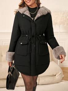 Ellevyn 女士冬季保暖时尚外套，舒适保暖内衬带口袋，加厚棉服，冬季舒适保暖，2025新款，大码女士长袖口袋休闲外套，秋季女士冬季外套 - 黑色 - 查看 13