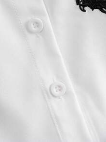 女婴夏季简约学院风服装：白色无袖翻领衬衫，搭配黑色刺绣装饰，搭配黑色百褶迷你裙，适合日常穿着和通勤 - 灰色 - 查看 5