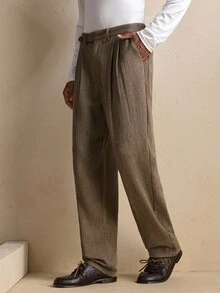 Business Casual AKNOTIC 男士人字纹提花宽松长裤，适合圣诞派对、商务休闲、秋季穿着，也可作为男友礼物、假日或新年装扮。 - 卡其色 - 查看 6