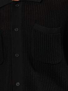 SUMWON 常规款男士纽扣针织开衫长袖翻领毛衣秋冬轻薄叠穿经典商务休闲办公服纯色 - 黑色 - 查看 4