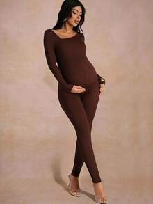 MaterniChic Maternity Asymmetric Collar Solid Color Casual Jumpsuit Maternity Rompers Pregnancy Clothes Maternity Jumpsuit Long Sleeve Maternity Jumpsuit  Baby Shower Maternity Elegant