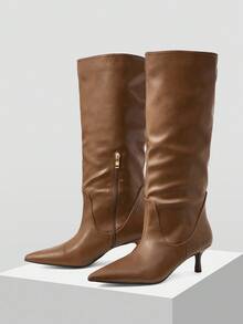 MOTF PREMIUM 全新女士尖头直筒高跟及膝靴 - 棕色 - 查看 4