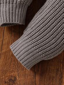 SHEIN Vintaside Kids Baby Boy Contrast Stripe Round Neck Long Sleeve Knit Casual Pullover Sweater Set Fall Winter Autumn And Winter Two Piece Suit Baby Boy Knitted Set Knit Two Piece Toddler Knit Baby Outfit Neutral Baby Clothes Unisex - Grey - View 7