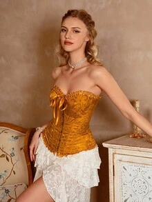 Myrelith 1 件女士优雅提花抹胸塑身上衣 - 橘色 - 查看 1