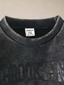SHEIN 2件套男婴/女婴字母印花圆领长袖上衣和配套长裤套装，休闲舒适，适合外出、休闲、运动和聚会。男婴街头风，男婴运动套装，18个月男婴服装，男婴街头风中性婴儿服装，男婴秋季套装，婴儿休闲套装，婴儿男婴服装，男婴套装，男婴冬季套装 - 黑色 - 查看 6