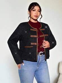 Firerie Plus Size Fashionable Commuter Shiny Jacket, Autumn