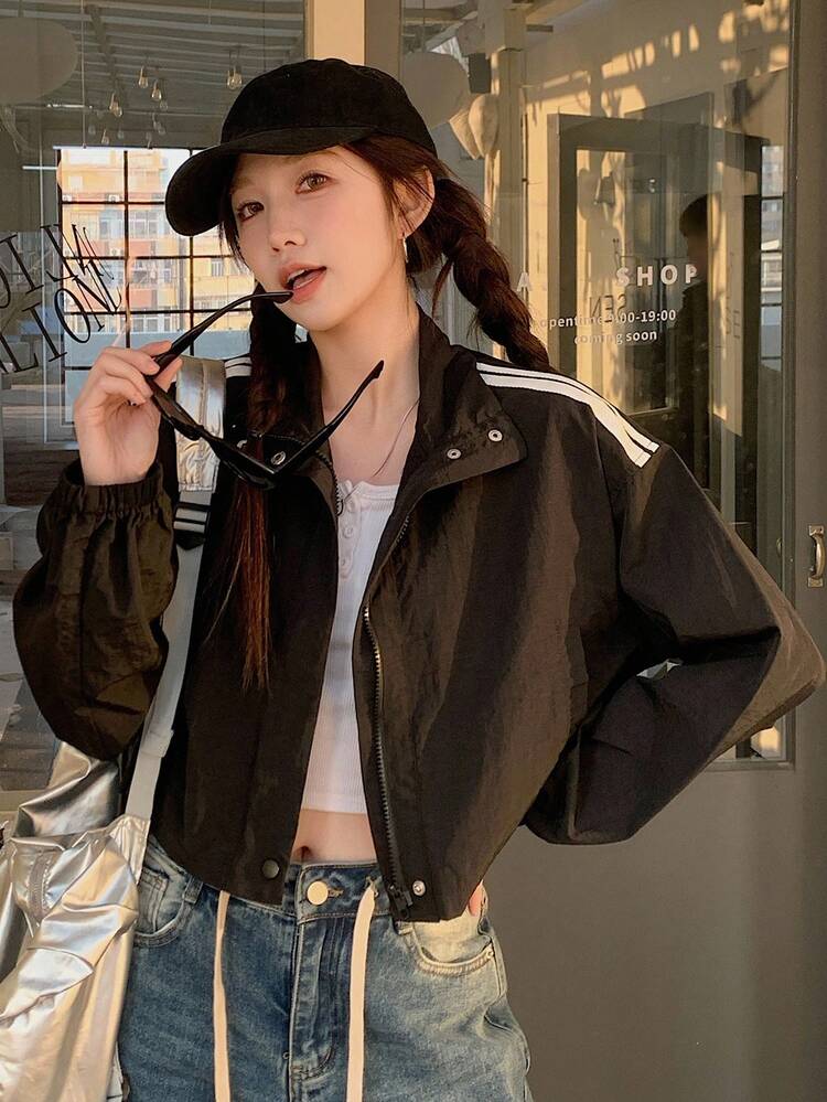 Chaqueta ligera y holgada de manga larga a rayas para mujer, ropa de otoño