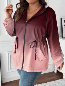 Ombre Print Drawstring Waist Loose Jacket