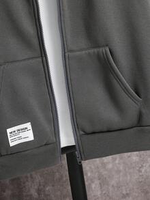 SHEIN 青少年男孩超大号希瑟灰色运动衫夹克，休闲学院风，舒适时尚，百搭实用，面料柔软，适合日常穿着、上学、郊游、户外活动，秋冬季节适用 - 灰色 - 查看 5