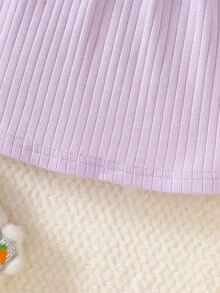SHEIN 新生兒長袖米色圓領泡泡袖立體刺繡洋裝，可愛優雅、簡約舒適，適合秋季 - 紫色 - 查看 7