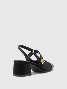 CUCCOO BIZCHIC Women's Classic Low Heel Slingback Flats, Black - Black - View 8