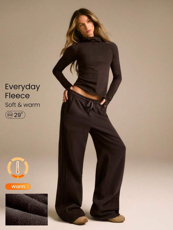 GLOWMODE Everyday Fleece Stay Toasty Soft Warm Lightweight Side Piping Pockets Elastic Waist Drawstring Sweatpants Autumn Winter Daily Casual