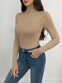 SHEIN Tall 秋冬休闲时尚百搭纯色高领长袖女式毛衣 - 彩色 - 查看 15