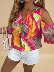 Travachic Áo sơ mi rộng rãi in họa tiết hoa nhiệt đới cỡ lớn, trang phục đi nghỉ - Nhiều màu - Xem 1