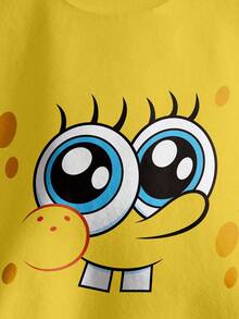 SpongeBob SquarePants | SHEIN Young Girl Cartoon Graphic Crew Neck Long Sleeve Sweatshirt - White - View 6