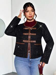 Firerie Plus Size Fashionable Commuter Shiny Jacket, Autumn