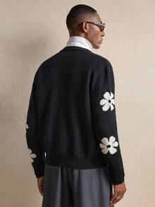 AKNOTIC Business Casual كارديجان رجالي كاجوال بنمط زهري وأزرار، مناسب للخريف والشتاء، عيد الميلاد