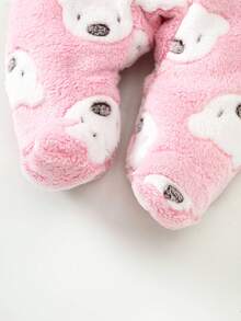SHEIN Vintaside Kids 2件套新生儿可爱考拉印花刺绣加厚羊毛长袖连体睡衣，秋冬 - 淺粉色 - 查看 3