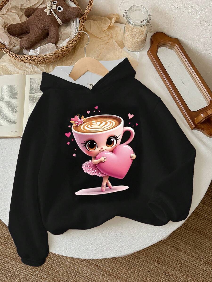 SHEIN Leap Crew Black, Ballerina Cappuccina, Tween Girl Casual Minimalist Thick Soft Loose Comfortable Long Sleeve Sweatshirt, Suitable For Autumn/Winter, Cozy Season, Christmas Vibes, Autumn & Winter Outfits For Outing, Easy Comfort, Autumn & Winter Layers For Girls, Stylish Girls, Casual Wear, Tween Girl Graphic Clothes, Fall & Winter Clothes, Chic Autumn, Fall New Style - Multicolor - View 1
