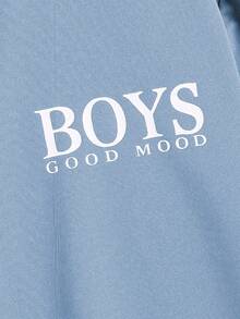 2 件套青少年男孩字母印花圆领长袖 T 恤和慢跑裤休闲装，秋季 - 藍色 - 查看 7