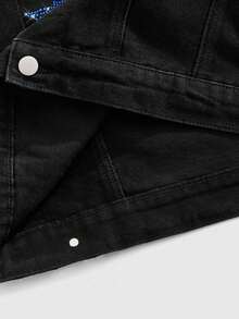 ROMWE MEN Street Life Men's Casual Rhinestone Five-Pointed Star Denim Jacket, Street Fashion - Blue - View 6
