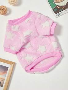 PETSIN 1 Áo nỉ cổ tròn ấm áp màu hồng nhạt in hình ngôi sao trắng, thích hợp cho mùa thu/đông. - Hồng - Xem 6