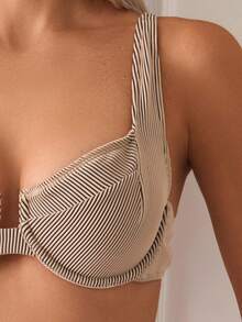 SHEIN Swim Bộ bikini sọc gợi cảm dành cho nữ đi nghỉ ở bãi biển, Bộ đồ tắm đi biển mùa hè - Màu nâu  Mocha - Xem 5