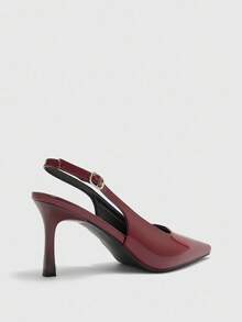 CUCCOO BIZCHIC 女士尖头细高跟酒红色后系带露跟时尚简约高跟鞋，适合日常穿着和通勤