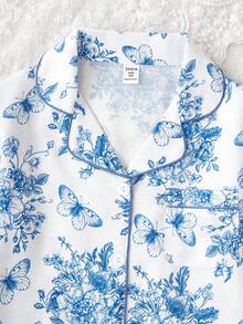 女学生睡衣，女孩可爱樱桃印花长裤和长袖休闲两件套睡衣套装 - 彩色 - 查看 5