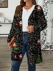 EMERY ROSE Damen Große Größen Loose Fit Langarm Strickjacke, Weihnachtsmuster, geeignet für Herbst/Winter