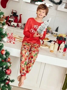 Tween Boy Christmas Print Long Sleeve & Long Pants Pajama Set - Multicolor - View 3