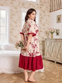 CottageSlumber Đầm ngủ cỡ lớn xếp nếp, in hoa, phối màu, đầm ngủ Moo Moo - Nhiều màu - Xem 3