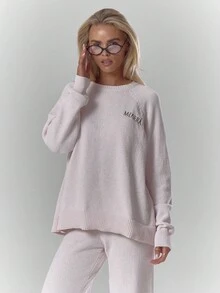 MUSERA Áo len cổ tròn dáng rộng, chất liệu mềm mại, ấm áp, dễ thương, thích hợp mặc đi cà phê, câu lạc bộ, mùa đông, thanh lịch, dự tiệc tối, mùa xuân, ngày lễ tình nhân. - Màu Hồng baby - Xem 5