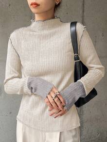 FRIFUL 女士纯色拼接立领长袖休闲 T 恤