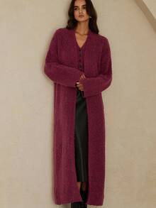 Aveloria Set de chaleco y cardigan de 2 piezas con botones, hecho de hilo especial - Rosa Fucsia - Ver 5