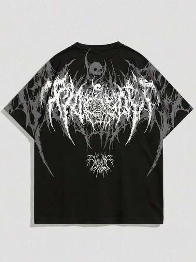 Manfinity Sport Corelite Camiseta deportiva de manga corta con cuello redondo, estampado de esqueleto y gráfico, ropa de entrenamiento, para correr