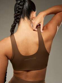 MISSGUIDED MSGD Athletic Performance Twist Front Sports Bra High Impact Workout Running Yoga Top Support Full Coverage Racerback Fitness Exercise Training - Brown - View 1