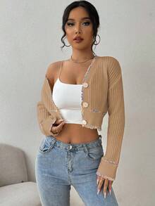 EMERY ROSE Damen Cardigan mit Drop Shoulder, Langarm, Einreiher, Kurz, Lässig Strick, Herbst