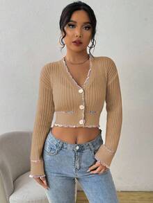 EMERY ROSE Damen Cardigan mit Drop Shoulder, Langarm, Einreiher, Kurz, Lässig Strick, Herbst