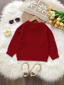 Sparklyn 少女字母图案圆领长袖休闲宽松针织毛衣，秋季