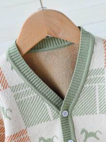 Souflis Souflis 秋冬款男童时尚格纹提花针织毛衣外套和裤子套装