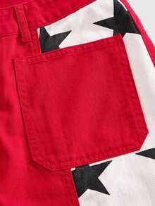 ROMWE MEN Street Life Men's Star Patchwork Contrast Color Loose Fit Jeans, Grunge - Red - View 4