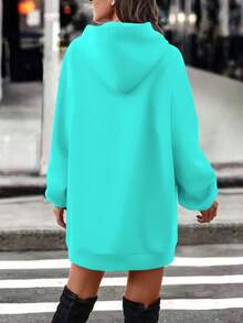 EMERY ROSE Damen Herbst Slogan bestickte Drop-Shoulder Langarm Kapuzen Sweatshirt