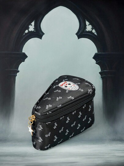 Friday the 13th X ROMWE Graphic Print Cake Shaped Makeup Bag, Girly Portable Mini Cosmetic Pouch
