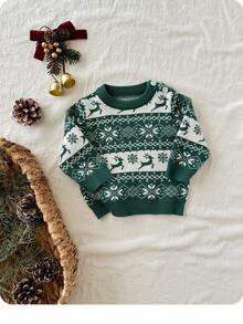 SHEIN Niedliches Baby Mädchen Weihnachts-Cartoon Muster Langarm Pullover, Herbst/Winter