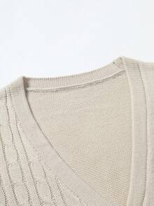 Manfinity Campus Court Áo khoác cardigan nam tay dài dệt kim kiểu dáng thường ngày với họa tiết chữ cái, trái tim và dây cáp, thích hợp cho mùa thu/đông. - Màu be - Xem 6