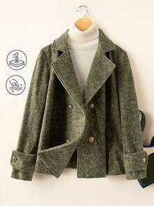 Rusticease 秋冬女士翻领长袖双排扣休闲大衣 - 綠色 - 查看 8